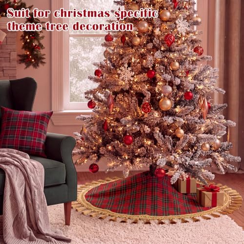Blueweenly 48 Inch Christmas Tree Skirt, Red and Green Plaid - Image 5