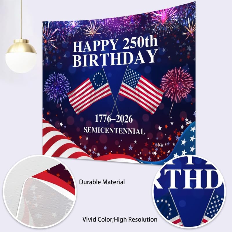 4th of July Backdrop Decorations Independence Day Backdrop 250 Anniversary USA Flag Banner 12x10ft 250th Birthday Fireworks Semiquincentennial Photography Background Photo Studio Props - Image 6