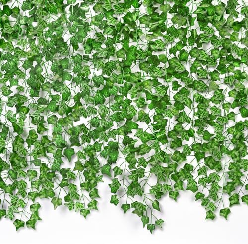 CQURE 120 Pack 840Ft Artificial Ivy Fake Vines,Ivy Garland Greenery Garland Fake Hanging Plants Vines Aesthetic Green Leaves for Bedroom Wedding Party Garden Wall Room Decor by CQURE