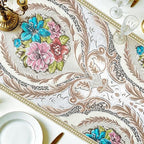 Vintage Jacquard Chenille Table Runner 63" Long Luxury French Floral Damask - Image 3