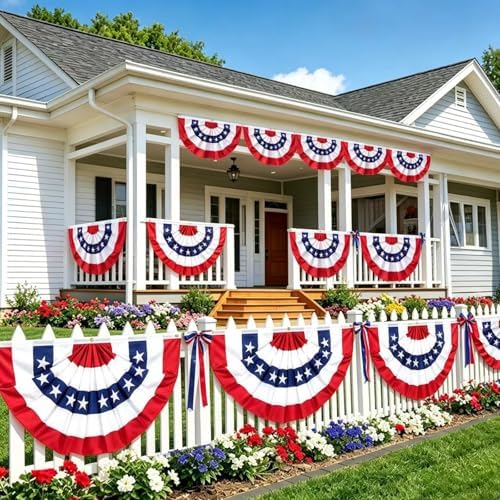 3x6 Ft American Flag Bunting - Red White Blue USA Patriotic Pleated Fan Flag Banner for Porch 4th of July Decorations Outdoor 6 pack - Image 5