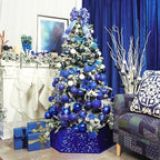 XmasExp Christmas Tree Collar, 24 inch Sequin Tree Skirt Stand Base Cover for Home Decor, Medium Size 4 Piece, Blue - Image 6