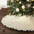 NIBESSER Knit Tree Skirt Ruffled Christmas Tree Skirt White 48 Inches Knitted Thick Rustic Xmas Holiday Decoration Large Xmas Tree Collar Mat Ivory White by NIBESSER