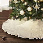 NIBESSER Knit Tree Skirt Ruffled Christmas Tree Skirt White 48 Inches Knitted Thick Rustic Xmas Holiday Decoration Large Xmas Tree Collar Mat Ivory White by NIBESSER