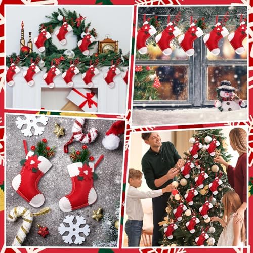 Geyoga 48 Pcs Red and White Mini Christmas Stockings Bulk, Poinsettia - Image 6