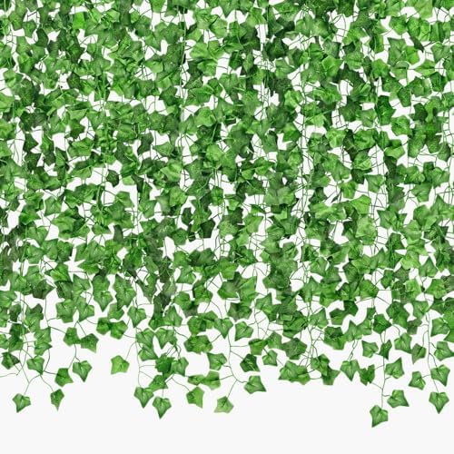 CQURE 140 Pack 980Ft Artificial Ivy Garland,Ivy Garland Fake Vines UV Resistant Green Leaves Fake Plants Hanging Vines for Home Kitchen Wedding Party Garden Wall Room Decor by CQURE
