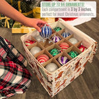 VENO 2 Pack Christmas Ornament Storage Box, Holiday Ornament Organizer with Adjustable Dividers, Sturdy Storage Containers for 64 Ornaments, Zippered Lid & Handles, 3" Cube (Holiday Pups) - Image 3