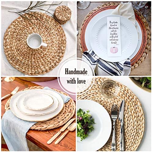 Small Round Placemats Set of 6, 11.8 Inch Water Hyacinth Woven Mats for Salad and Dessert Plates, Bistro Table, Kitchen Island and Bar Counter, Handwoven Wicker Boho Kitchen Decor (Not Charger Size) - Image 6