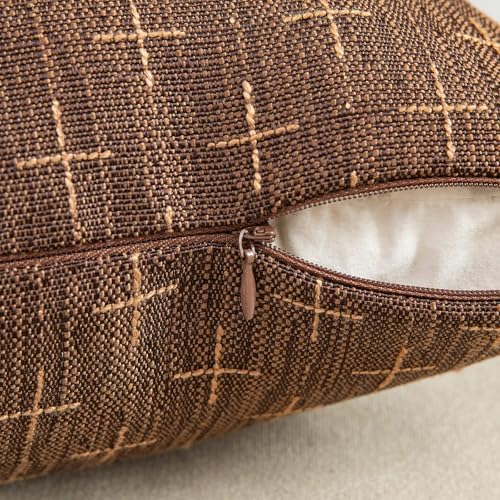 MIULEE Pack of 2 Decorative Burlap Linen Brown Throw Pillow Covers Modern Farmhouse Vintage Pillowcases Rustic Woven Textured Cushion Cover for Sofa Couch Bed 22x22 Inch Dark Coffee - Image 3