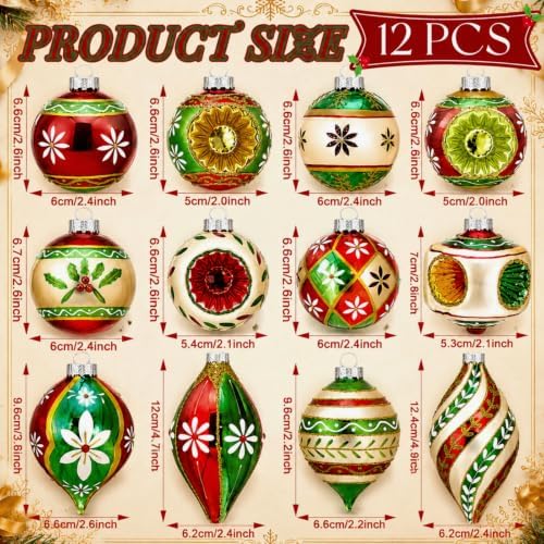 12 Pcs Vintage Glass Christmas Ornament Reflector Decor, Classic - Image 3