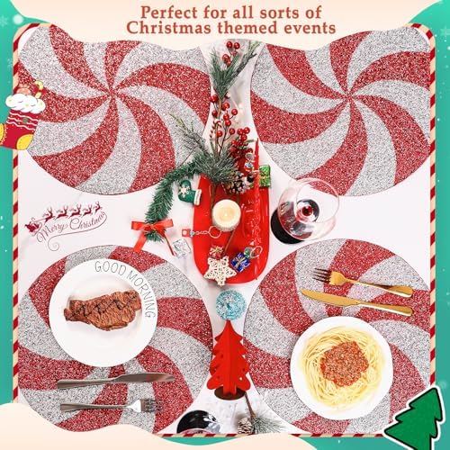 15" Silver Red Rhinestone Round Christmas Placemats Set of 4 - Image 3