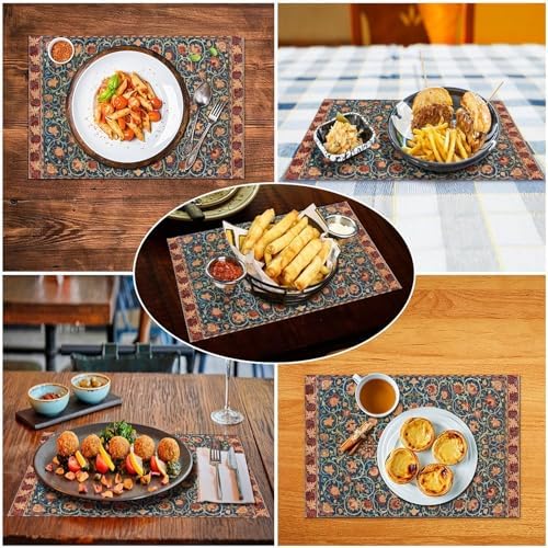 William Morris Retro Plant Pattern Floral Placemats, William Morris Art Print Table Mats, Tabletop Dining Room Kitchen Decoration 18" L x 12" W *6 PCS - Image 6