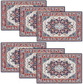 Boho Placemats Set of 6 Traditional Oriental Table Mats Abstract Place Mats Decor Imitation Linen Heat Resistant Blue Red Florals Tablecloth for Dining Decorations Kitchen Party Restaurants 12''x18'' by gkmaolt