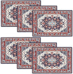 Boho Placemats Set of 6 Traditional Oriental Table Mats Abstract Place Mats Decor Imitation Linen Heat Resistant Blue Red Florals Tablecloth for Dining Decorations Kitchen Party Restaurants 12''x18'' by gkmaolt