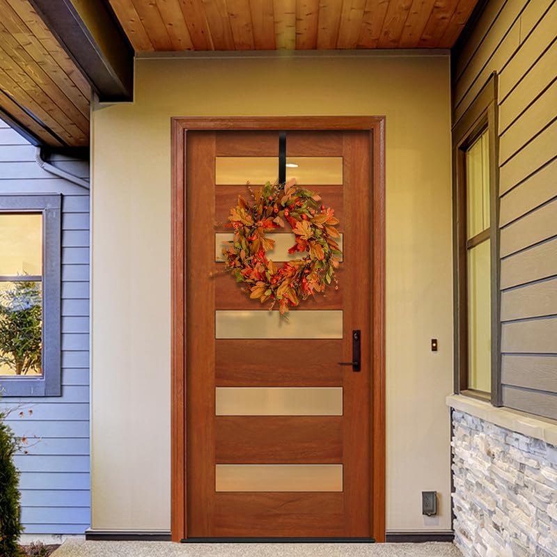Fall Wreath for Front Door 24 inch Autumn Leaves Pumpkin Outdoor - Image 6