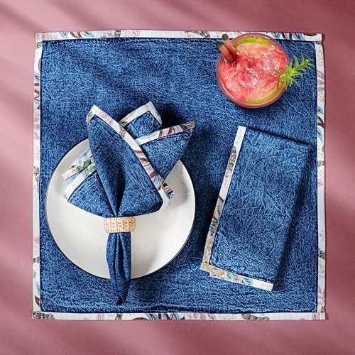 FINGERCRAFT Cloth Napkins Set of 12, 100% Cotton, 20x20 Inch, Denim Blue - Image 3