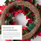 Balsam Hill Outdoor Lit Poinsettia Celebration Christmas Wreath - 26" Festive Red Front Door Wreath with Poinsettia Flowers & Battery-Operated LED Clear Lights - Image 4