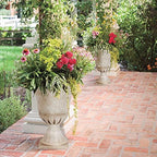 Worth Garden Plastic Urn Planters for Outdoor Plants, Tree 22'' Tall 2 Pack Round Classic Resin Flower Pots Indoor Beige Traditional Front Porch 15 in Dia. Large Imitation Stone Decorative Patio Deck - Image 4