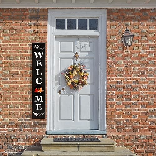 Perfnique Welcome sign for front porch standing, 47 x 7.9 Inch Wooden Leaner Sign with 10 Interchangeable Designed Icons, Seasonal Decor for Spring Easter Fall Christmas(Black) - Image 2