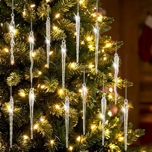Seematn 18 Pcs Clear Christmas Glass Ornaments Twist Icicle Drop Ornaments - Image 2