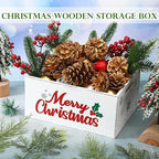 Namalu Christmas Hot Cocoa Bar Storage Box Wooden Crate with Handles Hot Cocoa Decorative Rustic Farmhouse Wood Basket Christmas Wood Storage Bins Organizer Bucket for Xmas Candy Dish Home(White) - Image 4