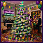 Halfchet 43 Pcs Mardi Gras Theme Tree Decoration Mardi Gras Theme Tree Hanging Ornament Carnival Purple Green Gold Decoration for Carnival Party Decor - Image 5