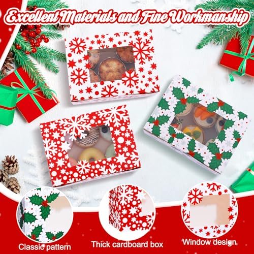 Tenceur 60 Pcs Christmas Cookie Box Window,8.3 x 5.9 x 3.7'',Classic - Image 5