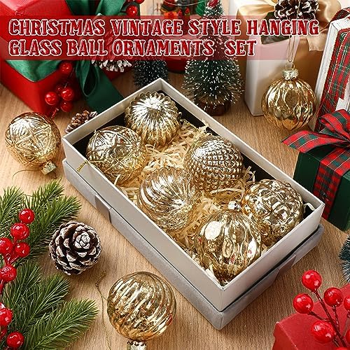 Jenaai 12 Pcs Christmas Gold Glass Ball Ornaments, Vintage Tree Decoration - Image 3