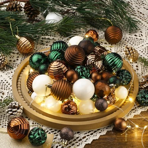 Lunmon 72 Pcs Neutral Christmas Ornaments Set Coffee Brown Green White - Image 2