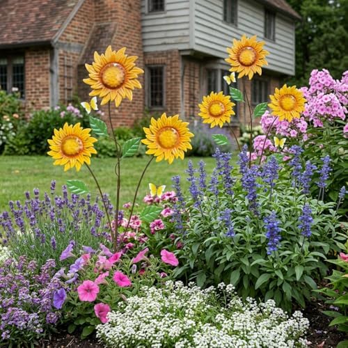 2-Pack Metal Flowers for Outside, 30-Inch Sunflower Yard Stakes - Image 4