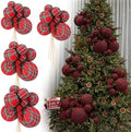 4 Set Large Tartan Plaid Christmas Ball Clusters Fabric Ball Ornament by Soulchen
