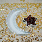 Eid Mubarak Moon Star Tray, Ramadan Decoration Ramadan Trays, Muslim Wooden Plate Tray Moon Star Shaped Food Fruit Serving Tray, Eid Mubarak Dessert Tray for Ramadan Festival Party(Silver A1) by TITA-DONG