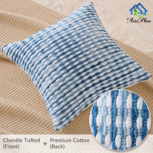 AmHoo Set of 2 Boho Chenille Pillow Cover Decorative Tufted Pillowcase for Couch Bed Sofa Bedroom Living Room Modern 18 x 18-Inch Sky Blue - Image 4