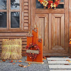 Glitzhome 30" H Farmhouse Wooden Pumpkin Sign with Wreath, Rustic Welcome Fall Porch Sign Standing Decor for Fall Harvest Autumn Thanksgiving Home or Yard - Image 7