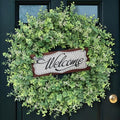 26'' Artificial Eucalyptus Wreath with Welcome Sign for Front Door (Green) by YXZZWL