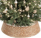 ELYKEN 42 Inch Woven Rattan Christmas Tree Collar, Stylish Seagrass & Water Hyacinth Xmas Tree Skirt for Artificial Trees, Wicker Tree Base Cover with Cord Cut-Out Farmhouse Tree Ring for Home Decor by ELYKEN