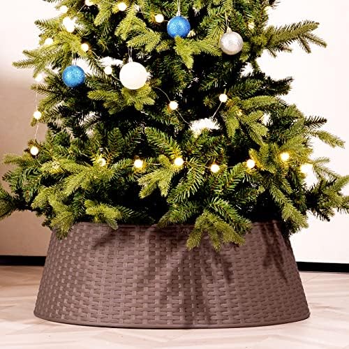 HarcoHome Christmas Tree Collar, 28.4" D Round Base Cover, Plastic Rattan Collar, Tree Ring for Artificial Trees, Tree Skirt for Artificial Xmas Tree Decorations (Extra Large, Brown) by HarcoHome