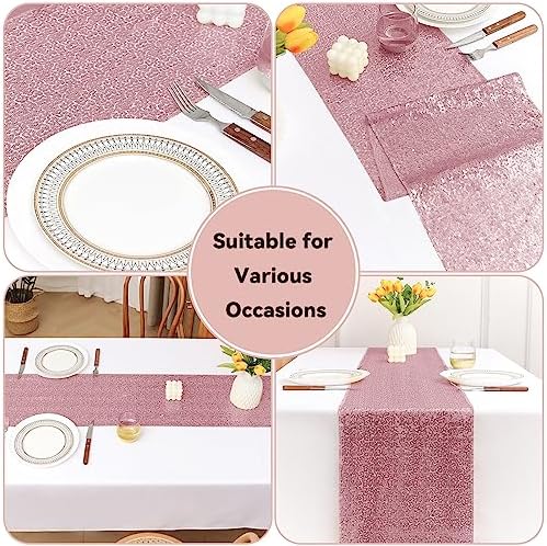 Sugargirl 10 Packs 12 x 72 inches Sequin Table Runner, Glitter Rose Pink Table Runner for Birthday Party Supplies Wedding Holiday Celebration Event Decorations - Image 6