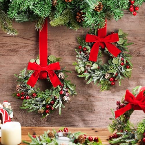 Dingion 18 Pcs Mini Christmas Kitchen Cabinet Wreath, Pine Berries Snowy - Image 2