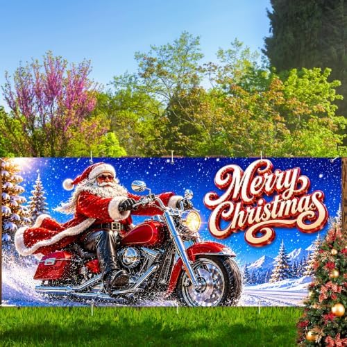 7x16FT Christmas Santa Claus Motorcycle Garage Door Cover Decorations Christmas Garage Door Banner for Outdoor Indoor Christmas Decorations Party Photography Backdrop - Image 6