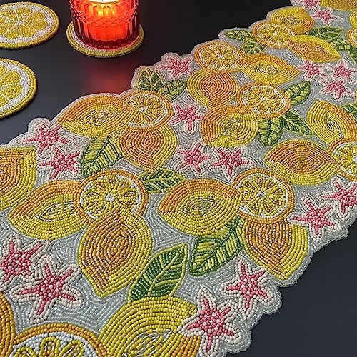 Enliven Handmade Lemon & Leaves Beaded Table Runner, 13x36 Inches Lightweight Decorative Table Runner, Perfect For Dining/Wedding/Party/Everyday Use & Easy To Clean, Elegant Beaded Runner (Multicolor) by Enliven