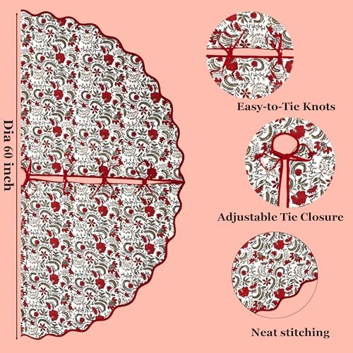 Ridhi Prune Red Hand Block Print Cotton Christmas Tree Skirt 40 Inch - Image 3