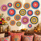 RattanView Mandala 18 Pcs Indian Round Wall Art, Diwali Wall Hanging Decor - Image 3