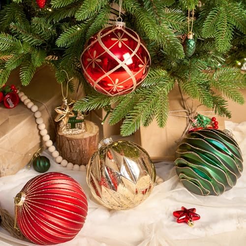 JORNOY Christmas Balls Ornaments Set, 6 inch/150mm Extra Large Shatterproof Plastic Hanging Bulbs for Xmas Tree Decorations Holiday Party with String, 4 Pack-Red&Green&Gold - Image 3