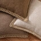 MIULEE Set of 2 Rustic Linen Burlap Throw Pillow Covers 18x18 Champagne - Image 3