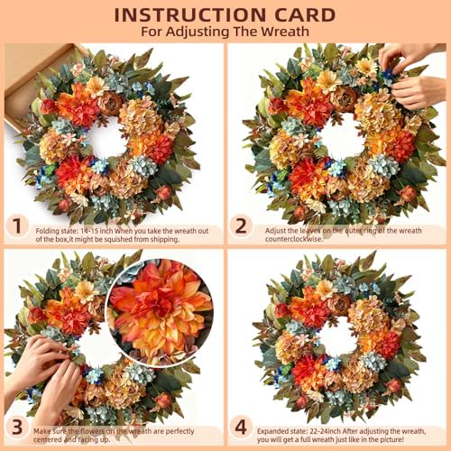 WANNA-CUL 24 Inch Fall Hydrangea Peony Wreath Front Door Wreath - Image 3