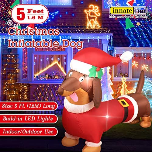 5 Feet Long Christmas Inflatable Dachshund Dog Yard Decoration Giant Build-in Lighted Inflatable Christmas Dog Pets Garden Lawn Yard Decor with Built in Fan and Anchor Ropes - Image 6