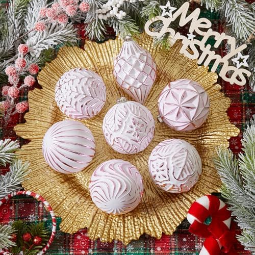 16Pcs Vintage Rustic Christmas Ball Ornaments - Large Shatterproof Neutral Christmas Ornaments Set Farmhouse Christmas Decor for Xmas Tree Home Party Holiday (Pink) - Image 3