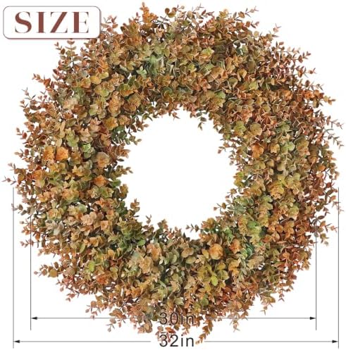 32" Large Fake Eucalyptus Fall Wreath for Front Door Decor(Orange-Green) - Image 6