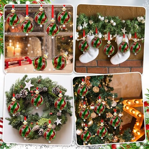 6 Pcs Blown Glass Christmas Ball Ornament Red Green Christmas Tree Decor - Image 4